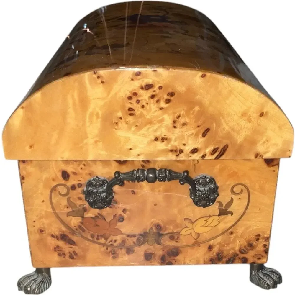 Pristine Italian Inlayed Wood Music Box 2 Level Jewelry Box Plays Isle Of Capri